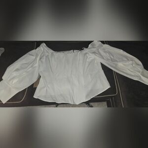 PrettyLittleThing White Off-Shoulder Puff Sleeve Blouse